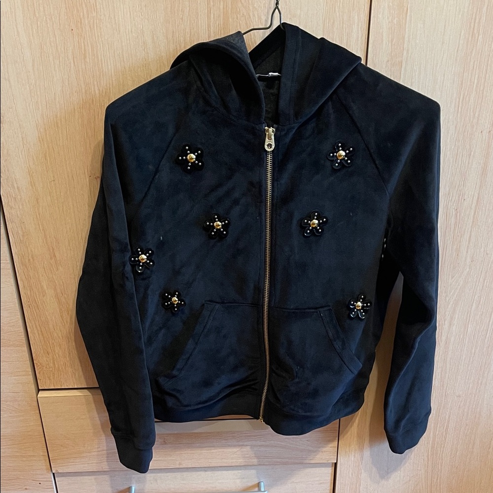 Little Marc Jacobs Black Hoodie with Flower Embellishments